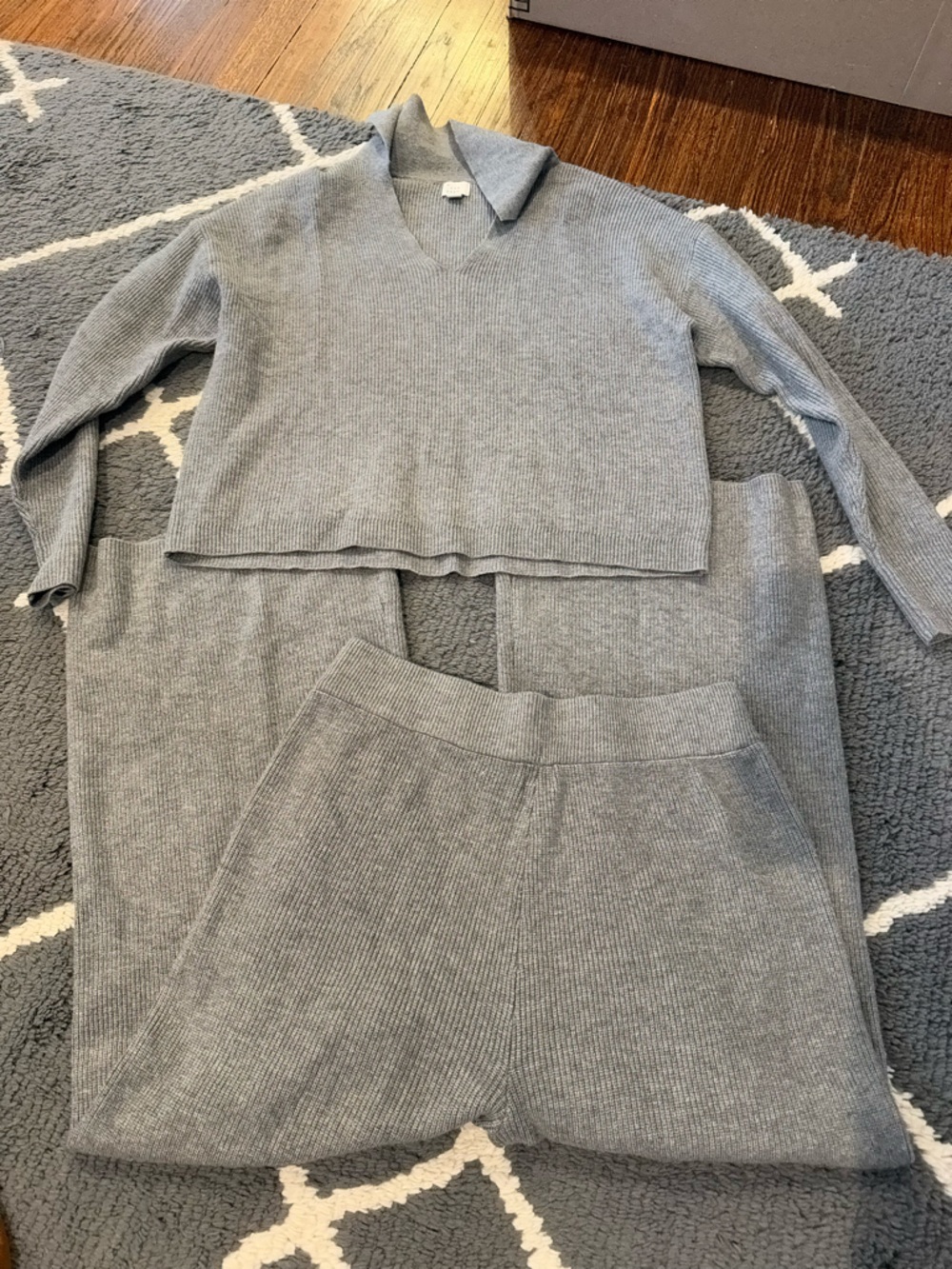 A New Day Ribbed Knit Wide Leg Two-Piece Set - Heather Gray - Picture 2 of 12